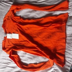 COS long sleeve crew neck sweater, raw edge, orange Sz L